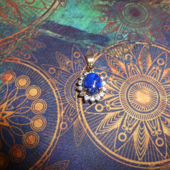 18K EP Gold Dolphin Ore Lapis Lazuli Swarovski Crystals Pendant - Picture 2 of 11